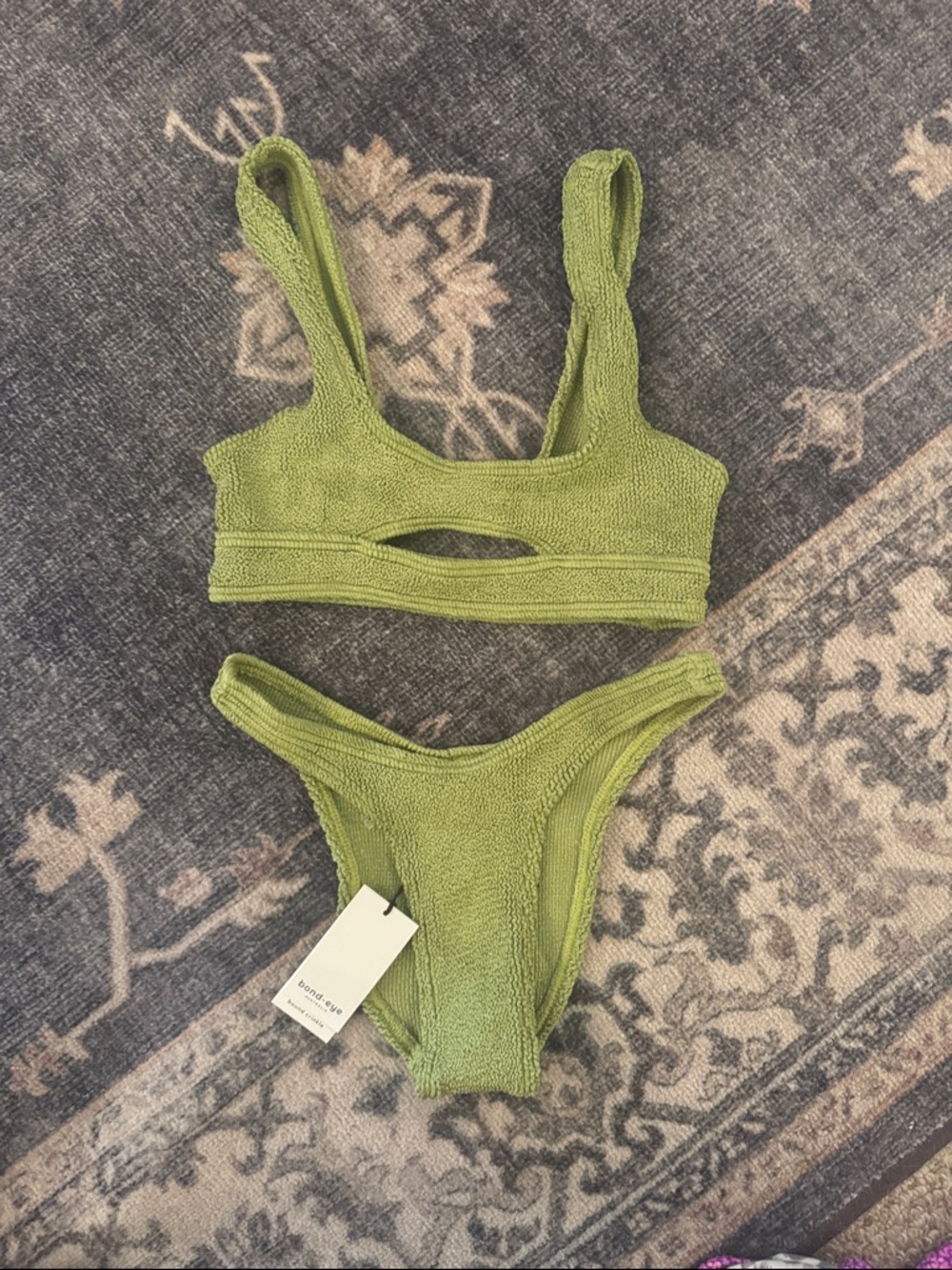 bond-eye Olive Green Textured Cutout Bikini Set